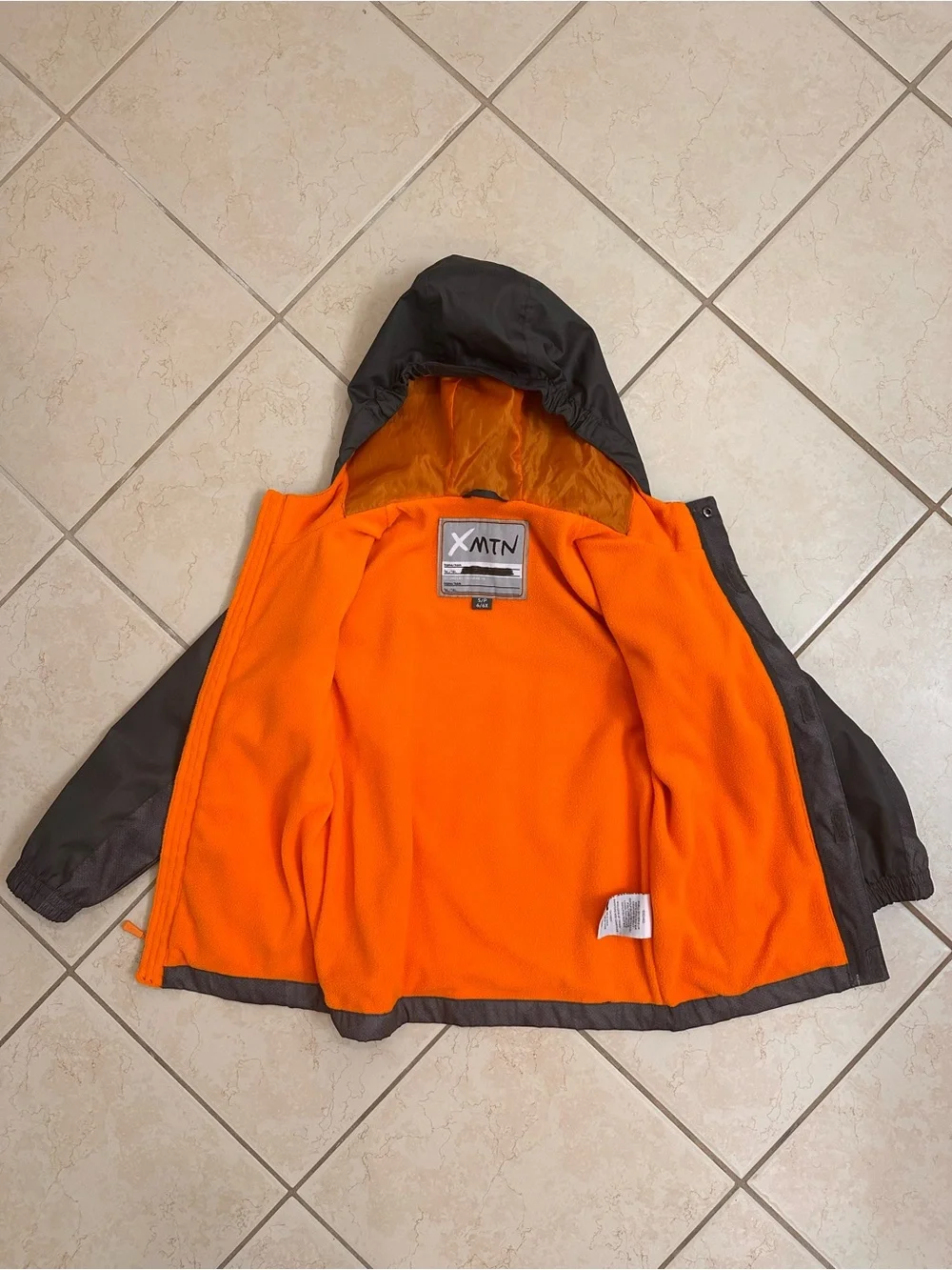Kids Hooded Raincoat in Charcoal with Orange Lining
